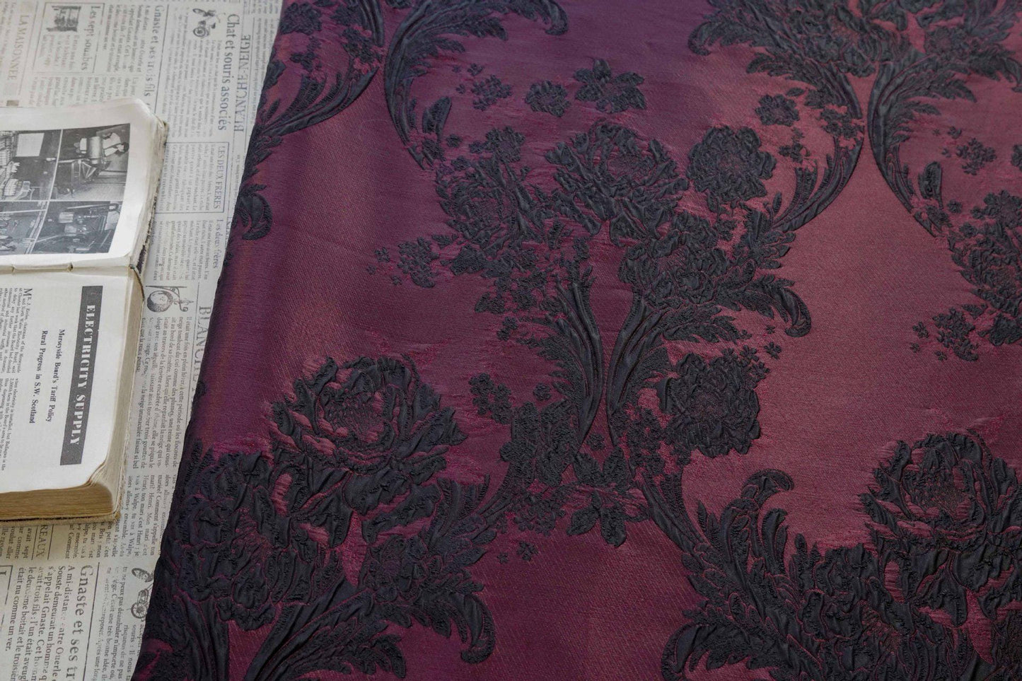 Embossed Vine & Floral Fabric: Upholstery, Costume, Decor - 55"W
