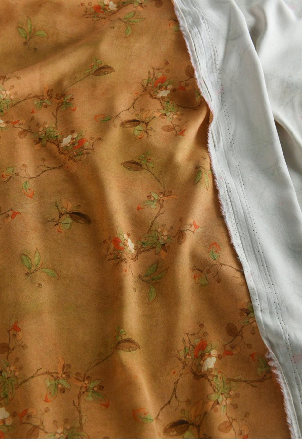 Tissu en coton à motif floral : style peinture à l’encre de Chine, 140 cm de large