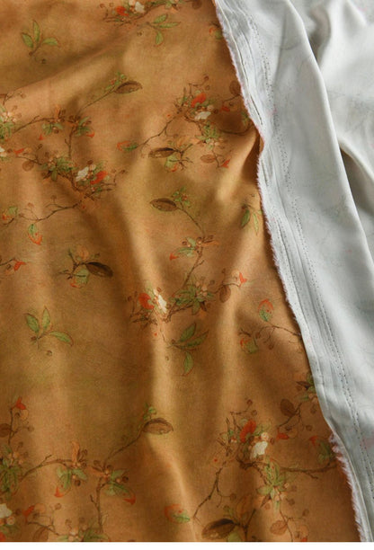 Tissu en coton à motif floral : style peinture à l’encre de Chine, 140 cm de large