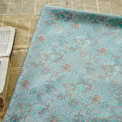 Ice Blue Floral Brocade Fabric: 59"W Chinese Style Polyester