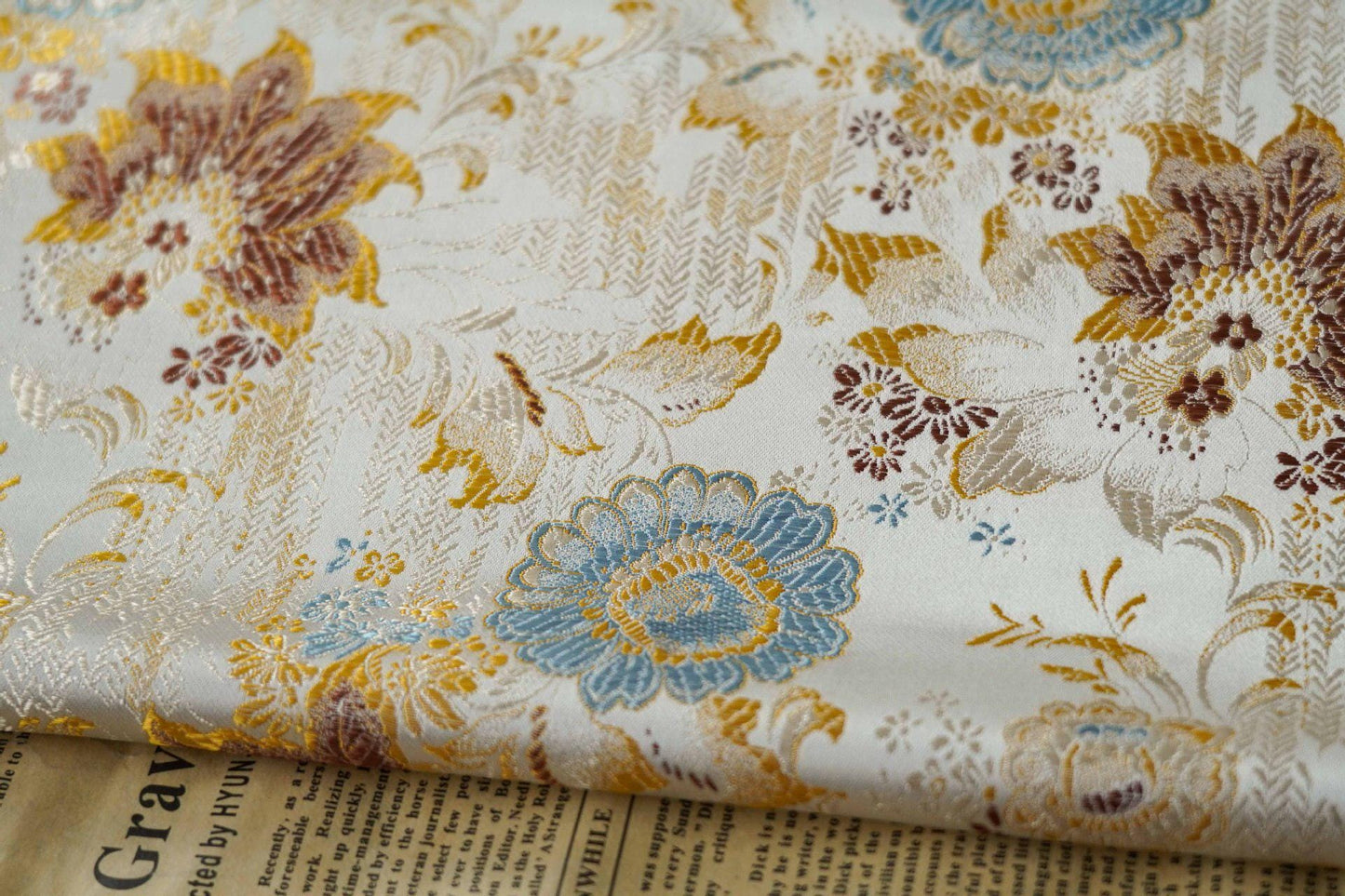 Floral Brocade Fabric: Silky Jacquard, Chinese Wedding Style, 58"W