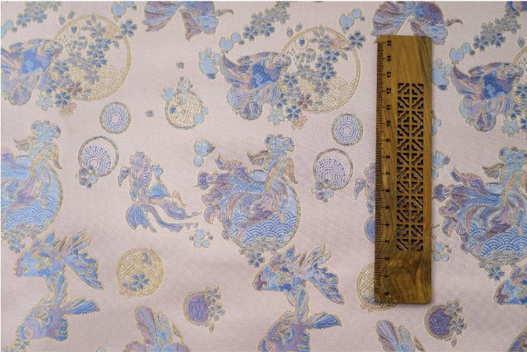 Tissu jacquard brocart à poissons rouges : style rétro, largeur 160 cm (63 po) - Vendu au mètre