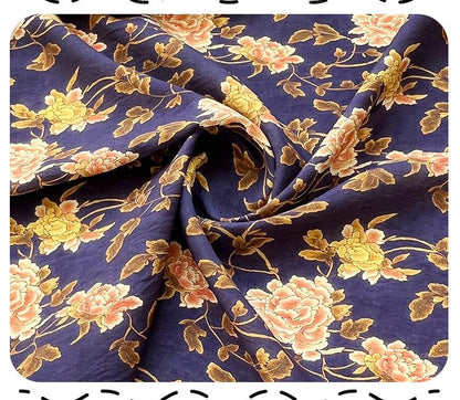 Tissu Tencel Ramie : imprimé pivoine métallisée, 150 cm de large, vendu au mètre