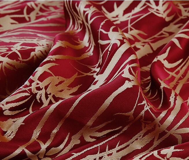 Tissu jacquard bambou oriental : polyester damassé 57 po de large, vendu au mètre