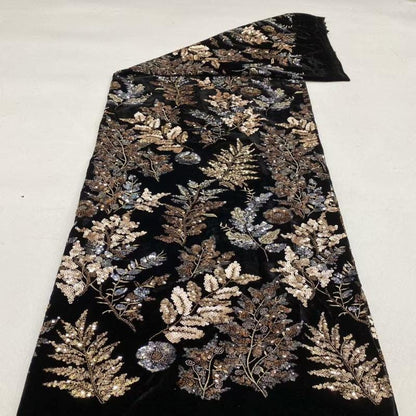 Tissu brodé de sequins en velours noir ��� Texti de perles multicolores" Large