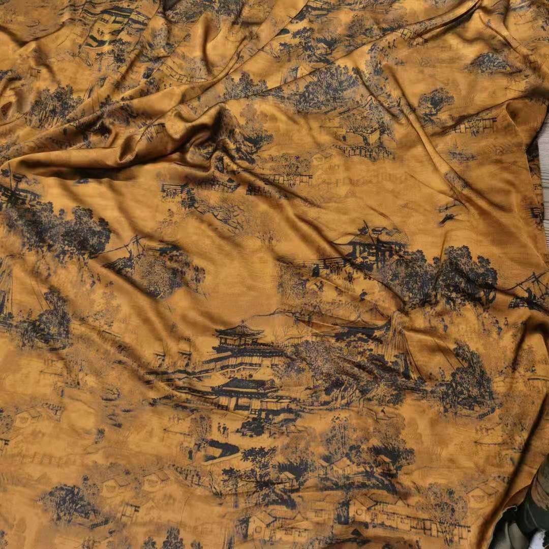 Qingming Festival Satin Fabric: Gambiered Canton Gauze, Sewing Fabric (58"W)