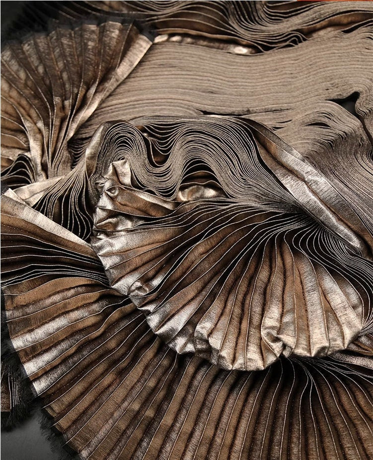 Metallic Silver Pleated Fabric: Stiff Texture, 59" Wide