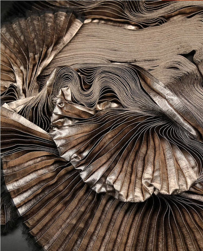 Metallic Silver Pleated Fabric: Stiff Texture, 59" Wide