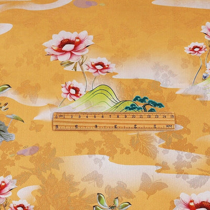 Floral Tea Silk Satin Fabric - 59"W Digital Print