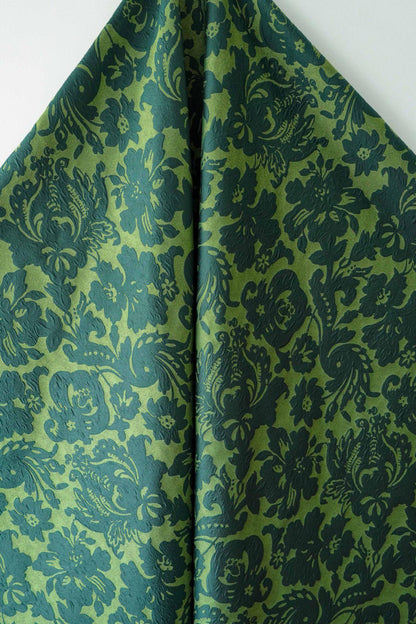Embossed Floral Jacquard Fabric ��� Green Vintage Style Upholste" Wide