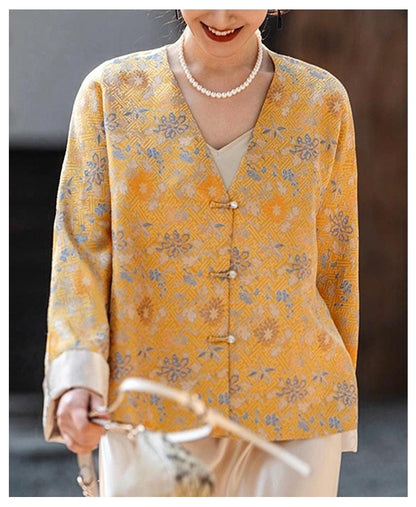 Orange Dunhuang Brocade Fabric: 59"W Tibetan Robe Material