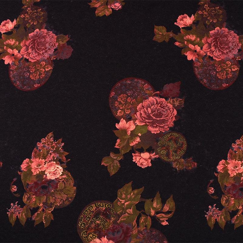 Tissu en laine et soie à imprimé floral rouge : Matière chaude pour la couture automne-hiver