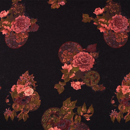 Tissu en laine et soie à imprimé floral rouge : Matière chaude pour la couture automne-hiver
