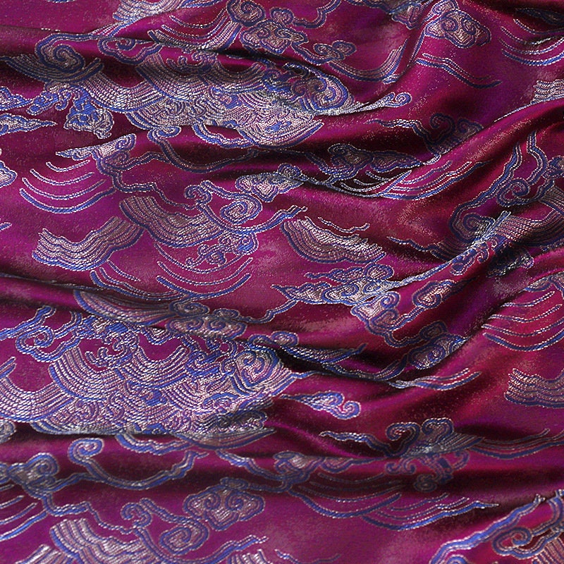 Ocean Waves Silk Rayon Brocade Fabric: Upholstery, Costume, Decor (29.5" Wide)