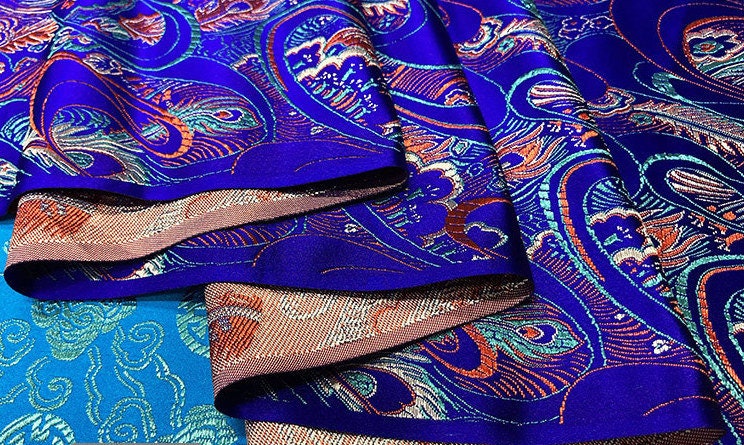 Tissu ethnique en brocart de soie : Jacquard pour robe mongole (au mètre)