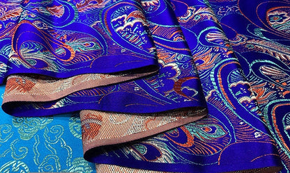 Tissu ethnique en brocart de soie : Jacquard pour robe mongole (au mètre)