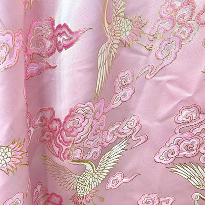Pink Crane Brocade Fabric: 59"W Jacquard Satin Cheongsam Sewing Fabric
