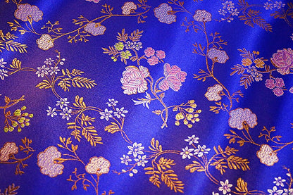 Floral Silk Brocade Fabric: Royal Blue & Purple Cheongsam Qipao (35"W)