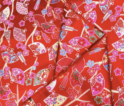 Japanese Fan Jacquard Brocade Fabric: Shiny Silk Rayon Blend, 59" Wide