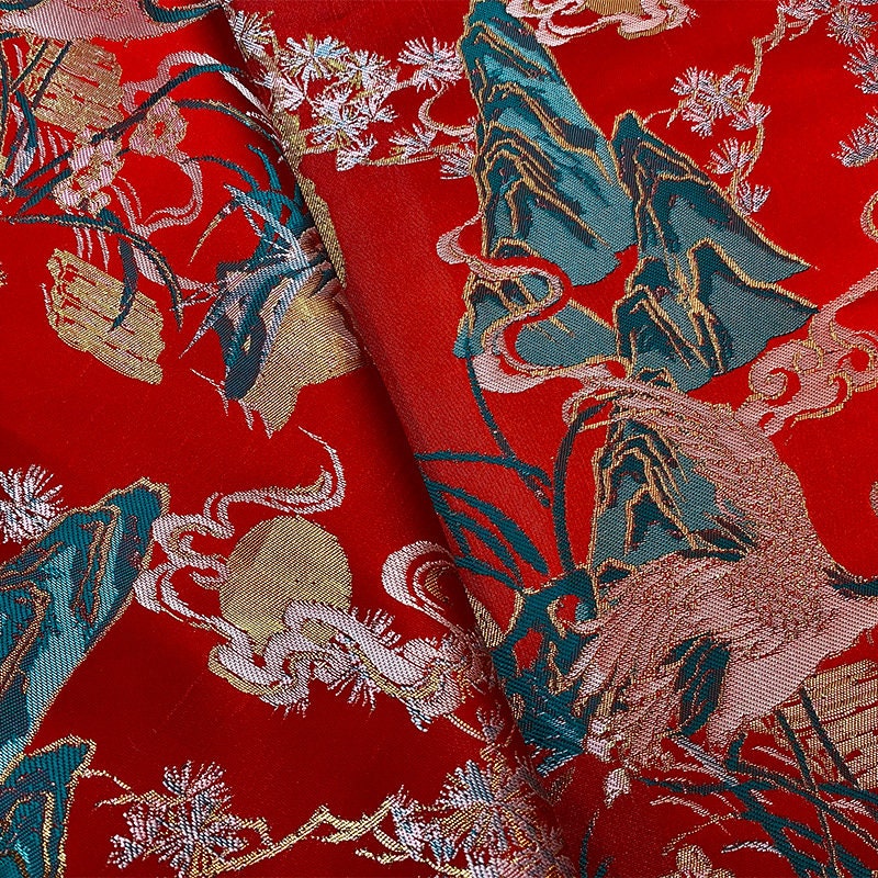 Crane Jacquard Satin Fabric: 59"W Brocade Cheongsam Sewing Fabric