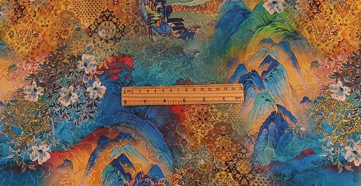 Tang Dynasty Painting Silk Fabric: 59"W Satin Upholstery, Costume, Decor - Poppylollipop