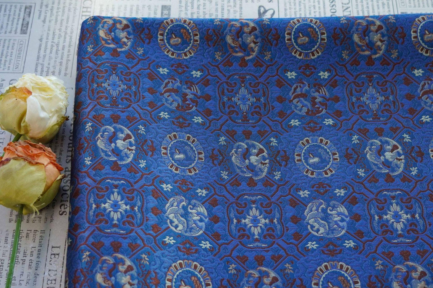 Tissu jacquard brocart Song, fil d'or, style tibétain, 165 cm de large