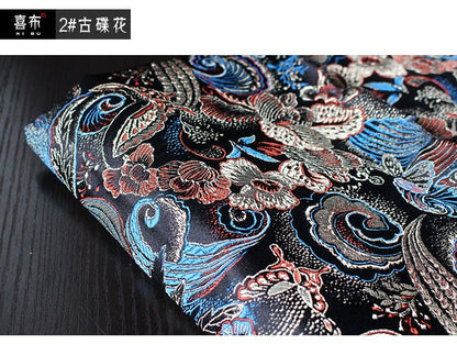 Chinese Silk Brocade Fabric Sample: Multi Color Sewing Material (25x30cm)