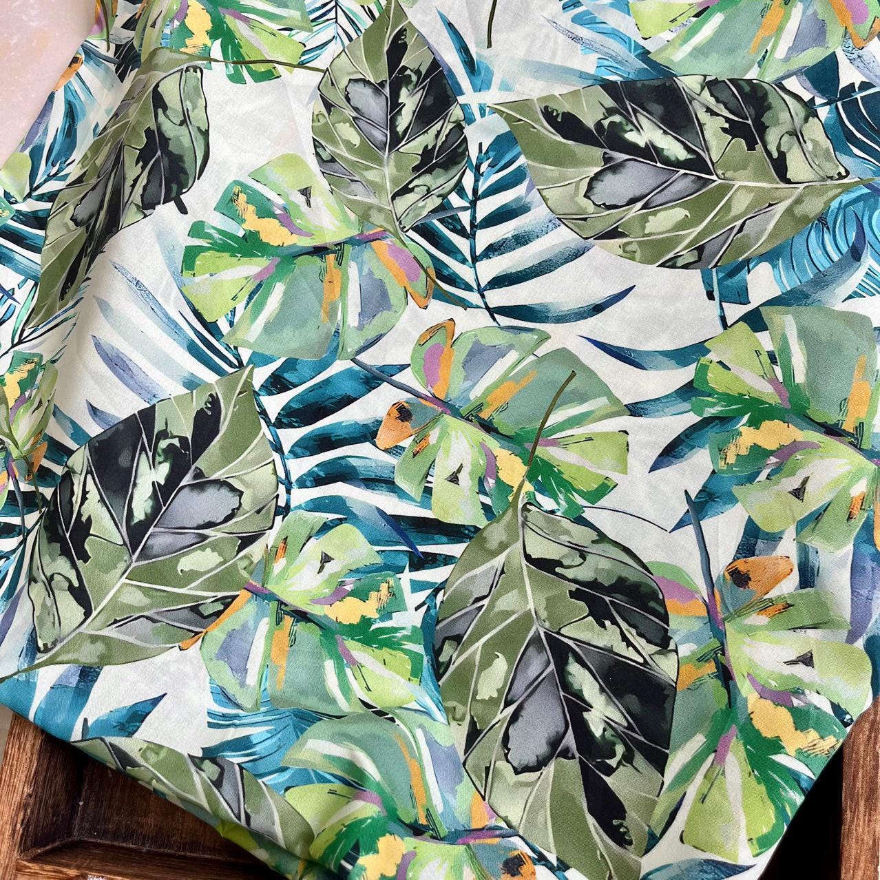Tropical Leaf Cotton Fabric: 1960s Style Print, 59" Wide