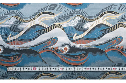 Japanese Nishijin Silk Brocade Fabric: 3D Wave Jacquard, Upholstery & Sewing, 29.5"/59" Wide
