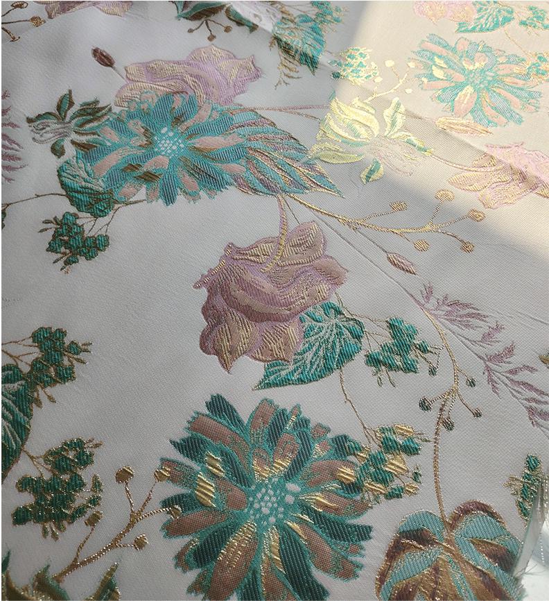 Gold Embossed Floral Jacquard Fabric: Pink Peach Dressmaking Material, 57" Wide