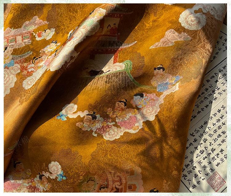 Jacquard Xiangyun Rayon Silk Fabric, Xianque Spring"W