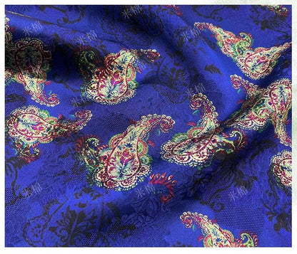 Royal Blue Brocade Xiangyun Silk Fabric, Traditional Chinese Jacquard Material for Sewing & Dressmaking - Poppylollipop