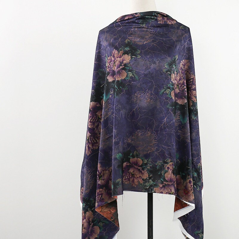 Floral Tea Silk Satin Fabric - 59" Wide - Digital Print
