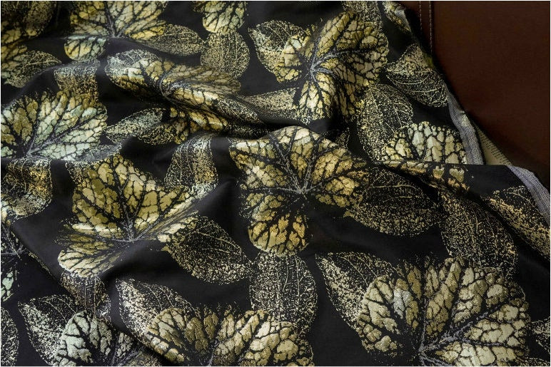 Gold Thread Jacquard Fabric: Blue Floral 3D Texture, 57" Wide By Meter