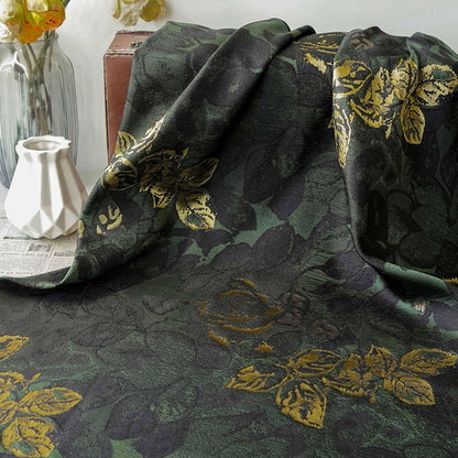 Green Jacquard Woven Fabric: 3D Gold Thread Embossed Texture, 61"W - Upholstery & Costume