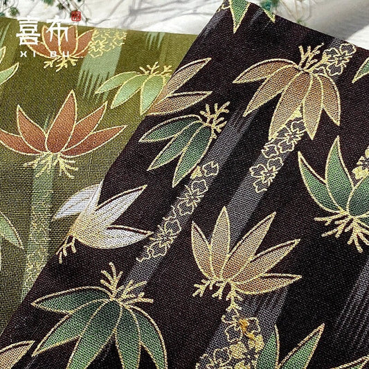 Japanese Foliage Cotton Fabric: Hot-Stamping Kimono Sewing Material, 57"W