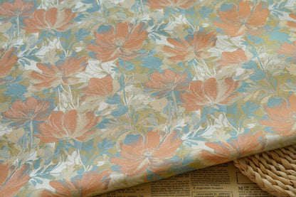Tissu jacquard à motif floral : Feuilles d'automne, style peinture à l'huile, 157 cm de large