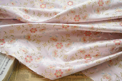Gold Thread Jacquard Fabric: Pink 3D Flower Designer Fabric, 62"W
