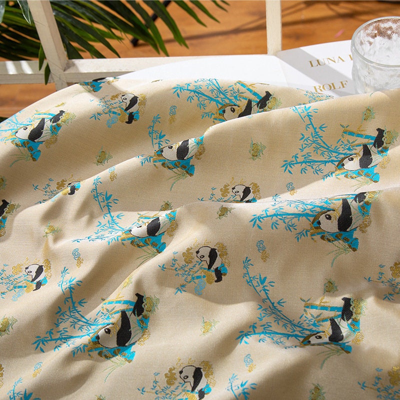 Tissu brocart jacquard bambou Panda : mélange de rayonne de 150 cm de large