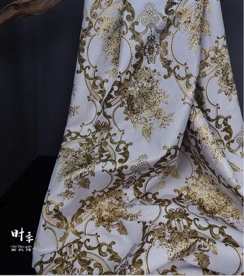 Jacquard Damask Fabric: Retro Palace Style, 55" Wide