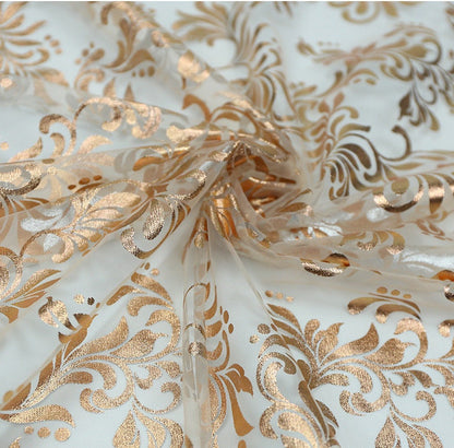 Metallic Foil Mesh Fabric, Ethnic Style Floral, Costume, Decor (By The Meter)