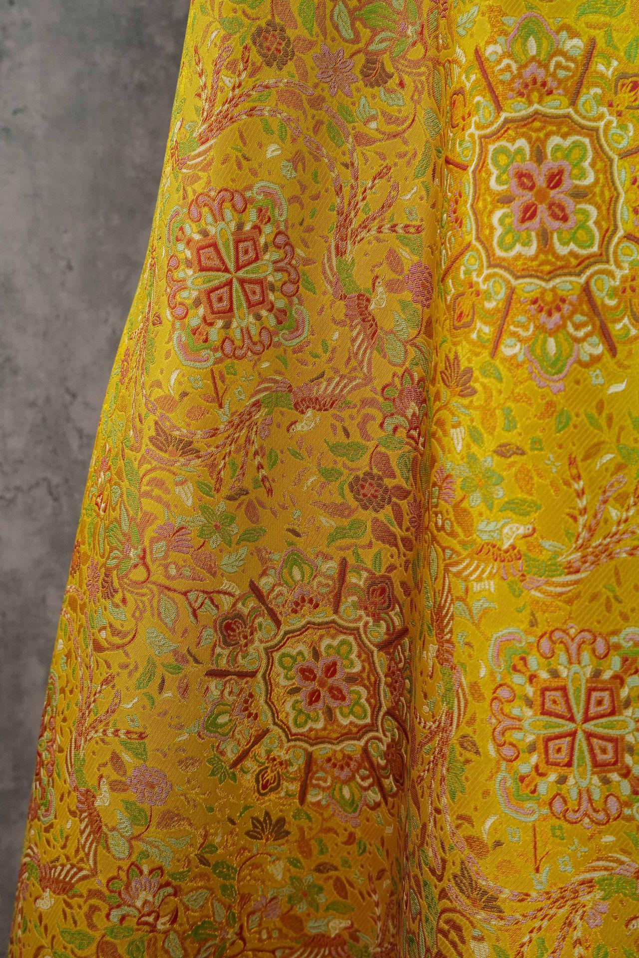 Gold Thread Brocade Fabric: Chinese Style Jacquard Weaving, 59" Wide