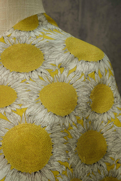 Sunflower Tea Silk Satin Fabric: Digital Print, 55" Wide
