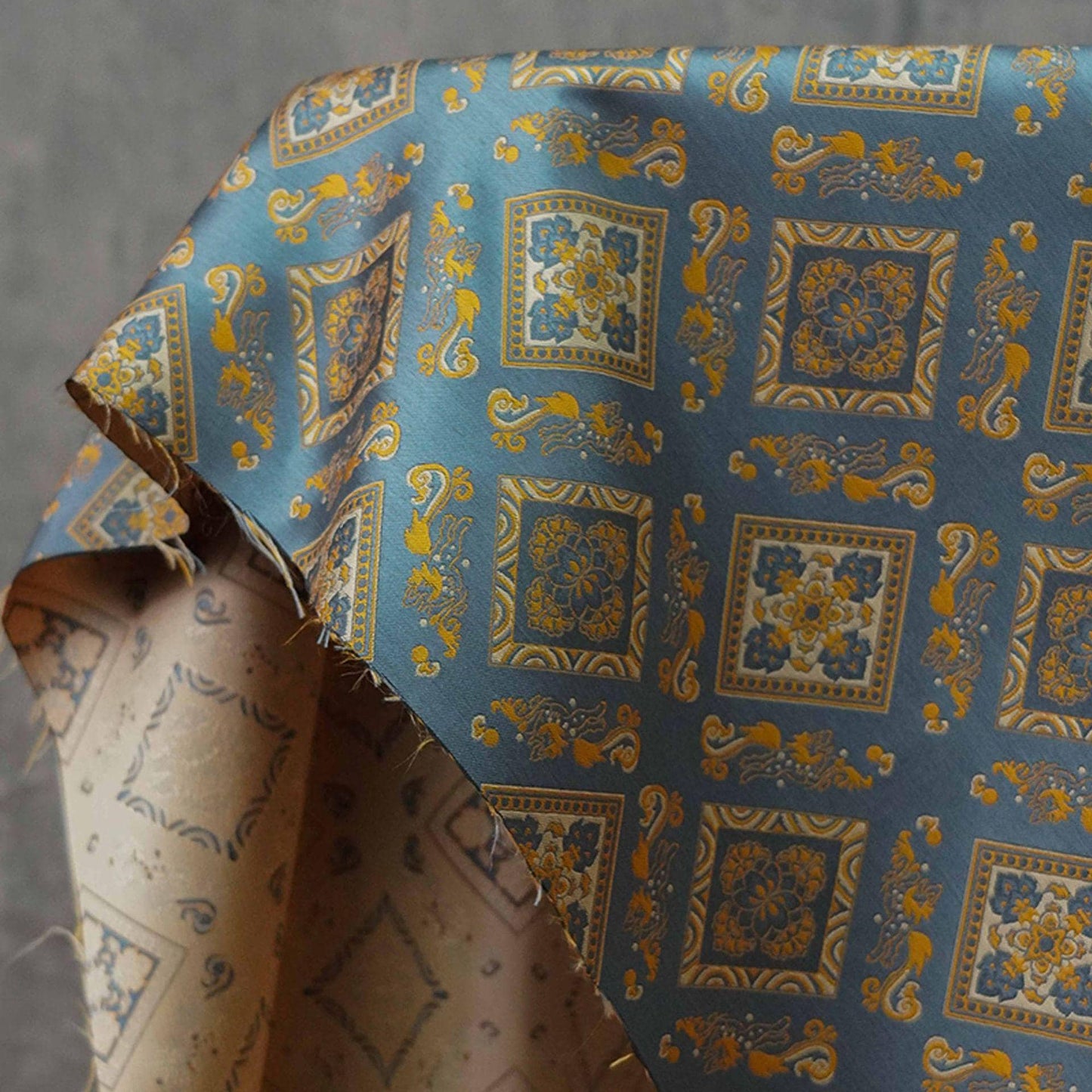 Nishijin Ori Brocade Fabric: Japanese Pavilion Pattern, 63"W Rayon Blend