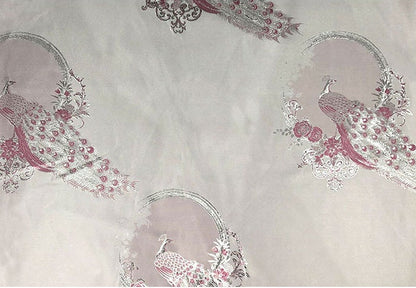 Metallic Damask Satin Fabric: 3D Peacock Jacquard, 56"W