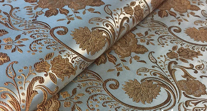 Tissu brocart à motifs floraux : Jacquard de soie et rayonne style palais rétro
