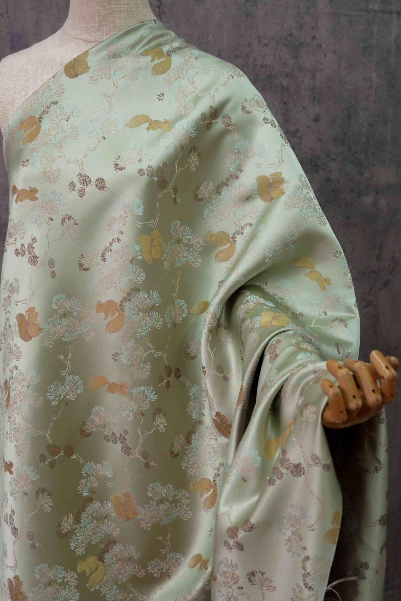Squirrel Brocade Fabric: 55" Rayon Blend Damask - Tibetan Style