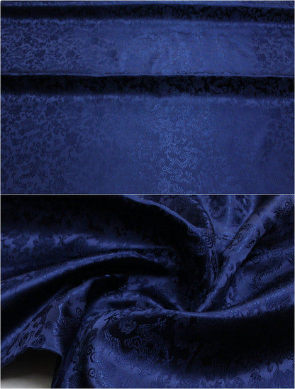Tissu brocart bleu marine à motif dragon : mélange soie-rayonne, largeur 89 cm (35 po) - Vendu au mètre
