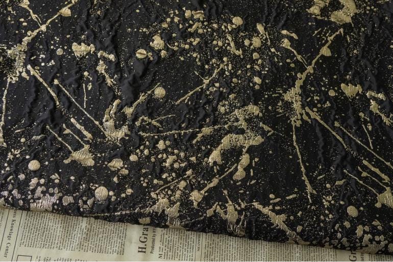Gold Thread Jacquard Fabric: Retro Abstract Upholstery, Costume, Bag - 54"W