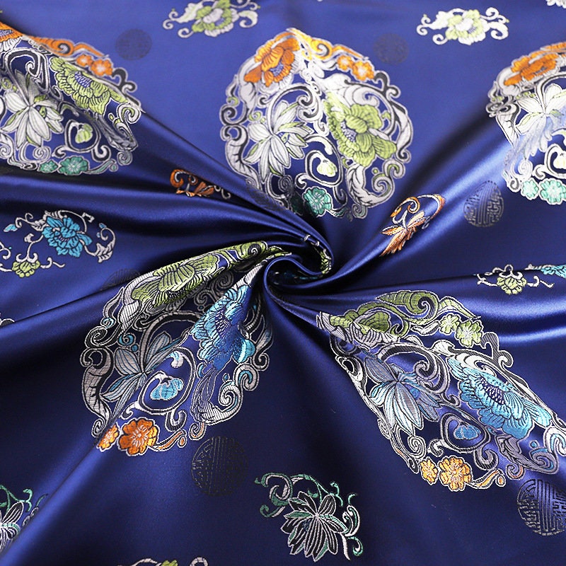 Floral Jacquard Brocade Fabric: Chinese Mongolian Style, 29.5" Wide